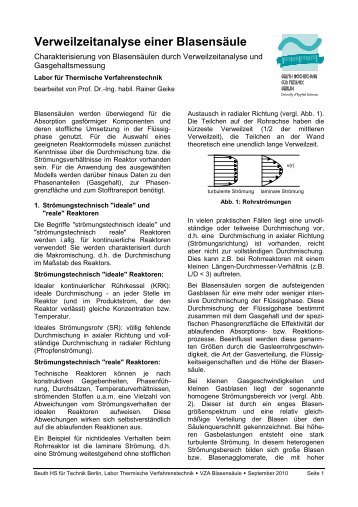 Verweilzeitanalyse einer Blasensäule - Beuth Hochschule für ...