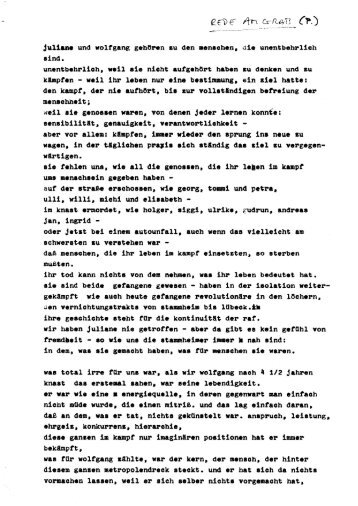 Rede am Grab von Wolfgang Beer und Juliane Plambeck