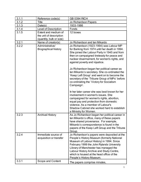Jo Richardson Papers - Labour History Resources