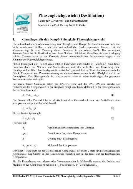 Phasengleichgewicht (Destillation) - Beuth Hochschule für Technik ...