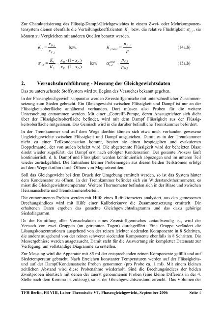 Phasengleichgewicht (Destillation) - Beuth Hochschule für Technik ...