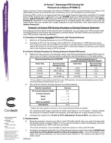 In-Fusion™ Advantage PCR Cloning Kit Protocol-at-a-Glance