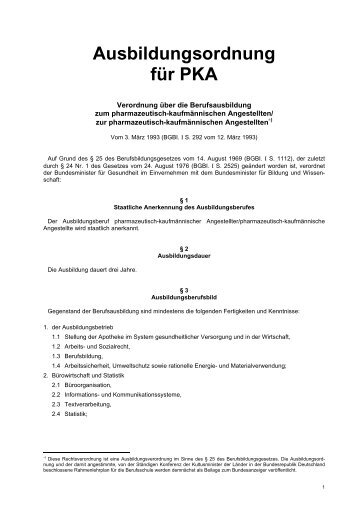 Ausbildungsordnung PKA Stand 01.08.1993