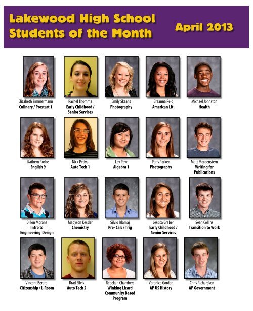 Students of the Month Lakewood City Schools