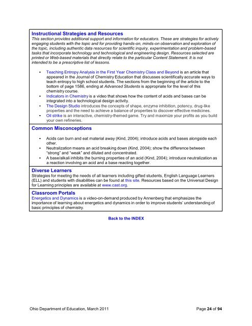 Ohio Revised Science Standards and Model Curriculum High School