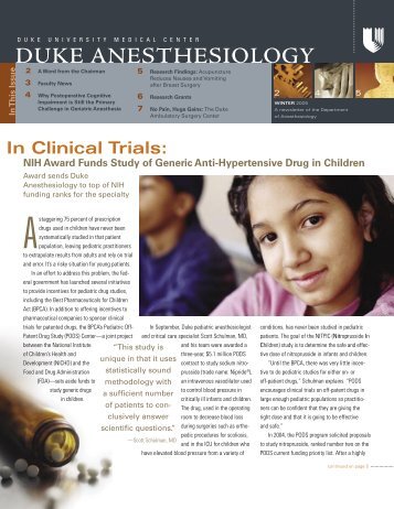 Winter 2005 Issue - Department of Anesthesiology - Duke University