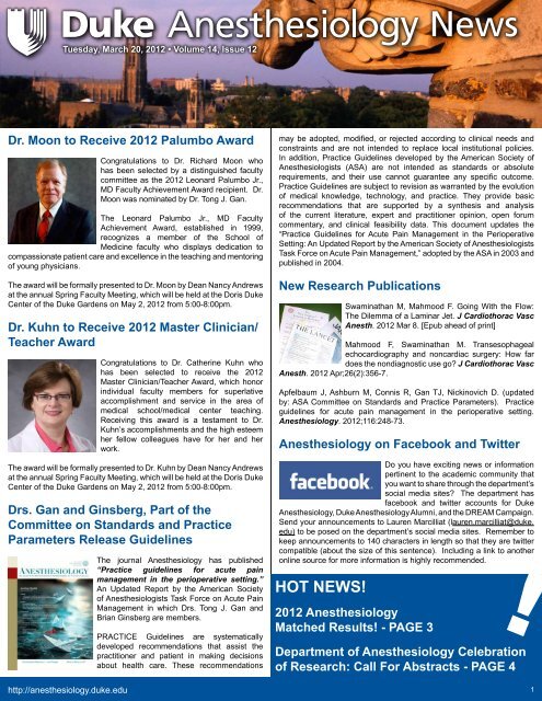 HOT NEWS! - Department of Anesthesiology - Duke University