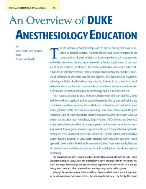 04 wint anes alum single pgs - Department of Anesthesiology - Duke ...