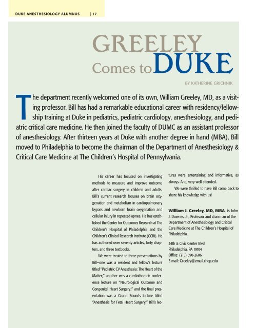 04 wint anes alum single pgs - Department of Anesthesiology - Duke ...