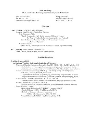curriculum vitae (pdf) - Lamar at Colorado State University