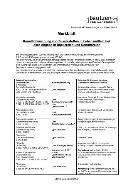 Kenntlichmachung von Zusatzstoffen in Bäckereien - Landkreis ...