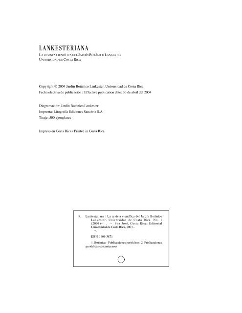 lankesteriana 1 - Index of - Universidad de Costa Rica