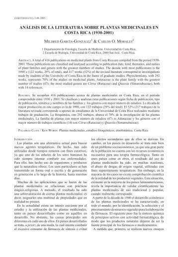Análisis de la literatura sobre plantas medicinales en Costa Rica