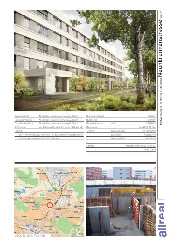 Projektdatenblatt Neunbrunnenstrasse, Zürich - Allreal Holding AG