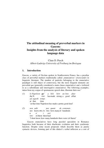 The attitudinal meaning of preverbal markers in Gascon: Insights ...