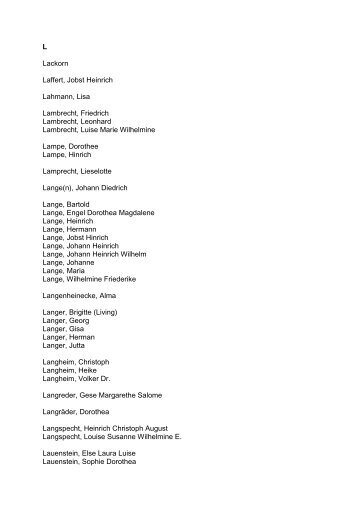 L Lackorn Laffert, Jobst Heinrich Lahmann, Lisa ... - Lauer Genealogie