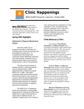 Clinic Happenings - Hamline University School of Law