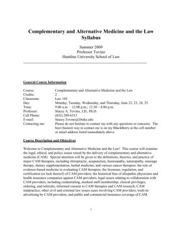 Complementary and Alternative Medicine and the Law Syllabus