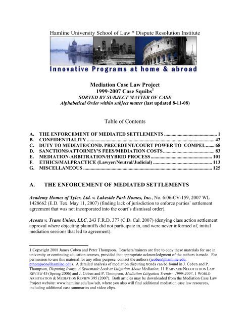 1999-2007 (Master list - by type of mediation issue) - Hamline ...