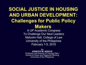 Social Justice in Housing and Urban Development - University of the ...
