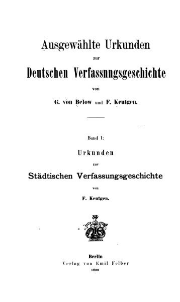 Urkunden zur städtischen Verfassungsgeschichte