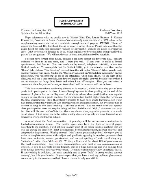 Pace Act.pdf PDF Syllabus for the 9th edition - Pace Law School - Pace University