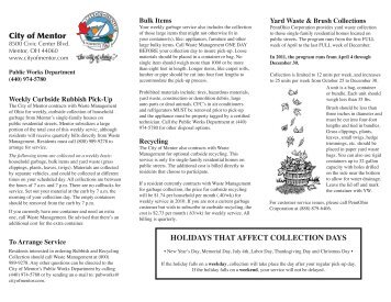 City of Mentor HOLIDAYS THAT AFFECT COLLECTION DAYS