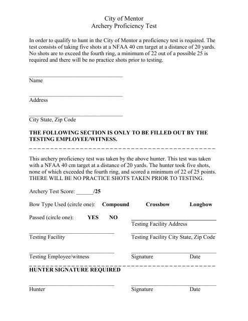 City of Mentor 2012-2013 Deer Hunting Permit Packet