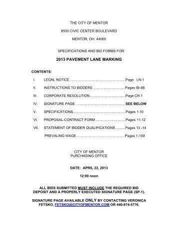 Bid Packet for 2013 Pavement Lane Marking - City of Mentor