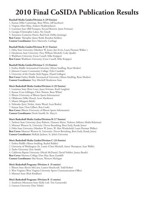 Final 2009-10 CoSIDA Publications Results