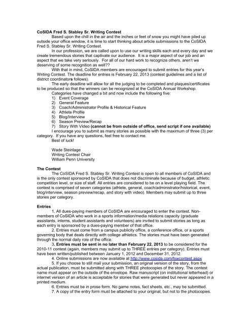 Stabley Writing Contest guidelines and rules - CoSIDA