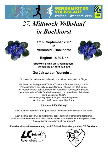 27. Mittwoch Volkslauf in Bockhorst - LC Solbad Ravensberg