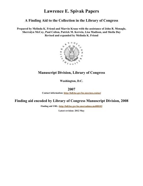 Lawrence E. Spivak Papers - American Memory - Library of Congress