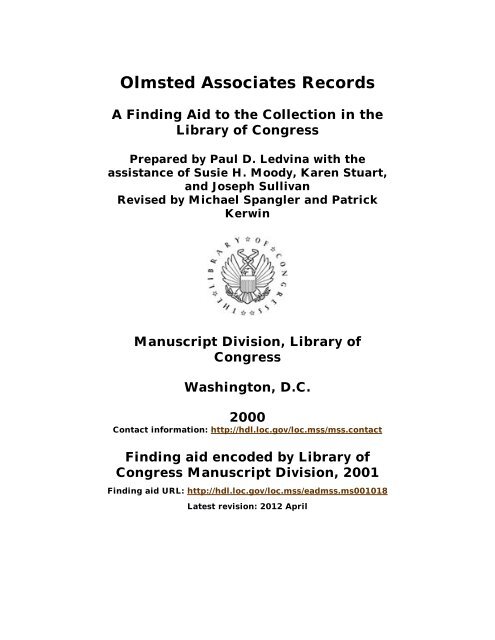 Olmsted Associates Records - American Memory - Library of Congress