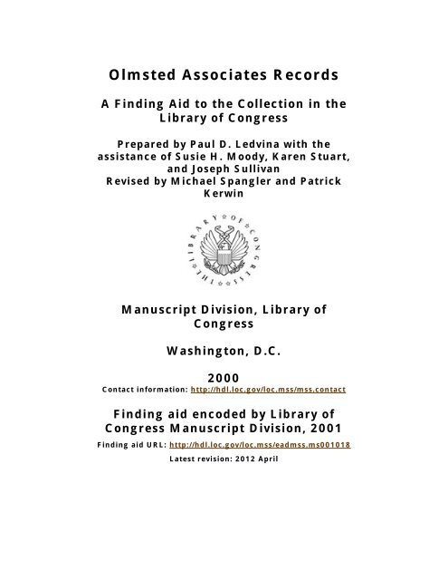 Olmsted Associates Records - American Memory - Library of Congress