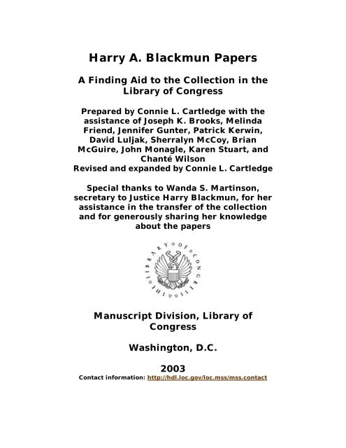 harry a blackmun papers finding aid american memory library