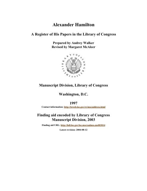 Hamilton papers library of congress hotsell