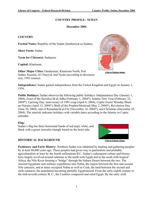 COUNTRY PROFILE: SUDAN December 2004 - Library of Congress