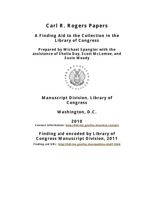 Carl R Rogers Papers Finding Aid Library Of Congress Pdf Carl R Rogers Papers Finding Aid Library Of Congress Pdf