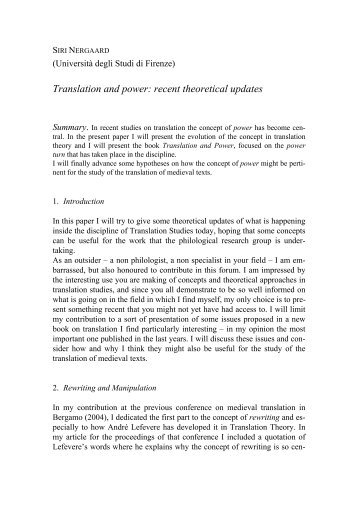 Translation and power: recent theoretical updates - Lear