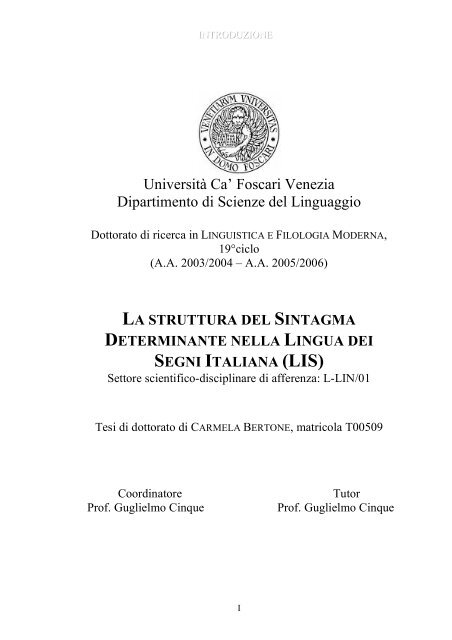 La struttura del sintagma determinante nella Lingua dei Segni Italiana