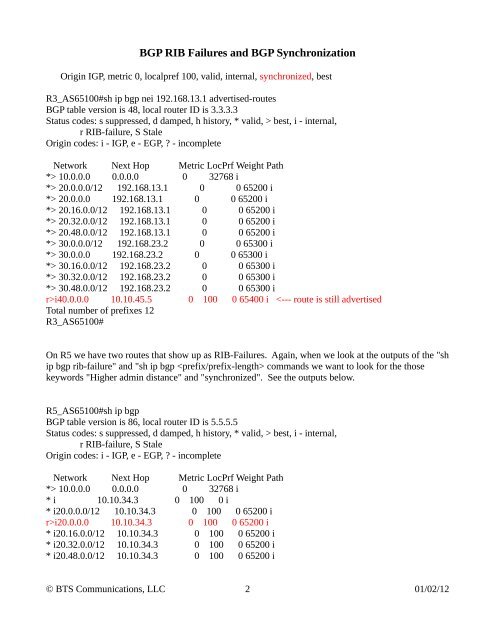 BGP RIB Failures and BGP Synchronization - The Cisco Learning ...