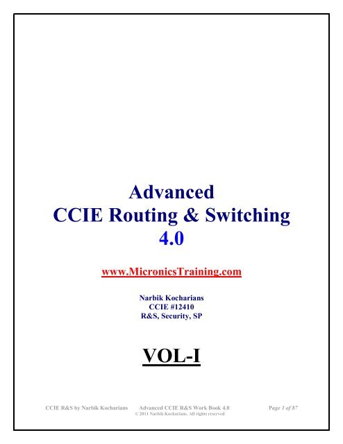 Advanced CCIE Routing & Switching 4.0 VOLI - The Cisco Learning ...