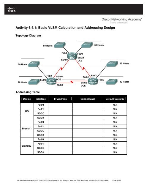 Cisco Vlsm Chart