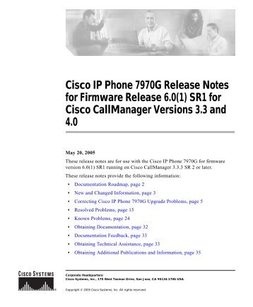 Cisco IP Phone 7970G Release Notes for Firmware Release 6.0(1 ...