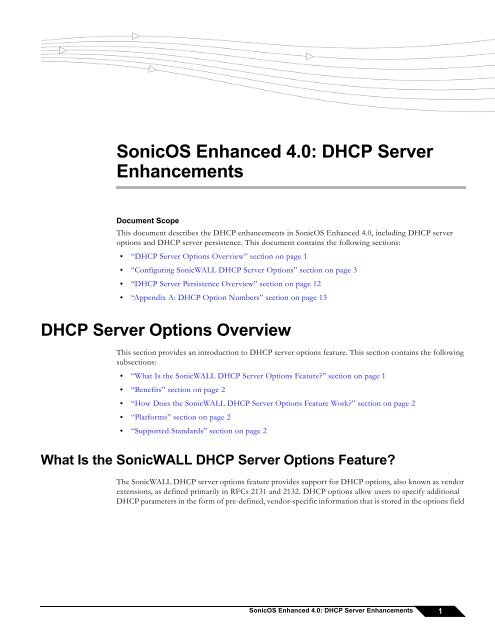 DHCP Server Enhancements - SonicWALL