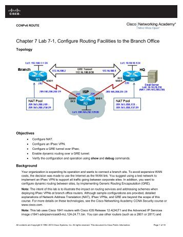 Chapter 7 Lab 7-1, Configure Routing Facilities to the Branch Office