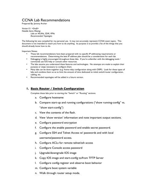 CCNA Lab Recommendations.pdf - The Cisco Learning Network