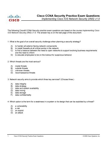 Cisco CCNA Security Practice Exam Questions - The Cisco ...
