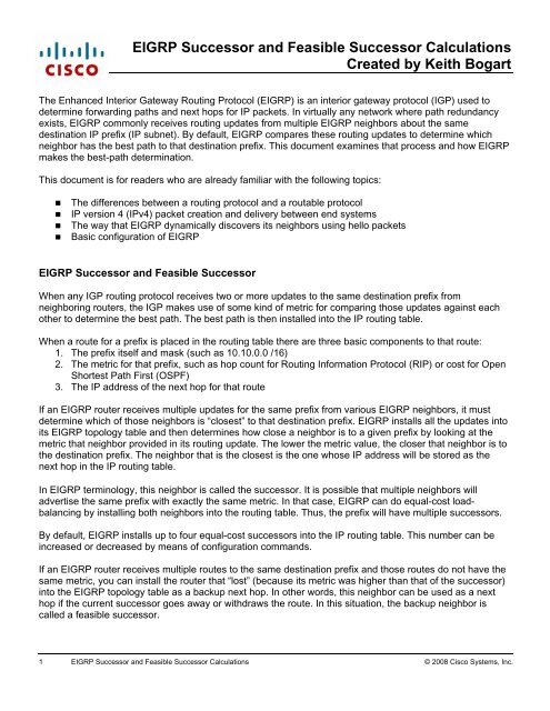 EIGRP Successor and Feasible Successor Calculations Created by ...